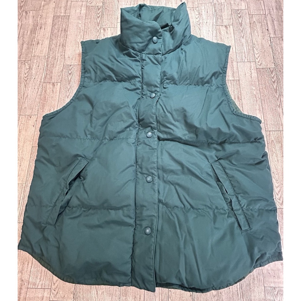VTG Eddie Bauer Vest Womens Large‎ Teal Green Puffer Goose Down Zip Snap Outdoor